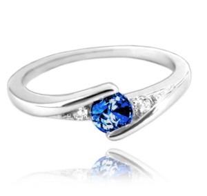 MINET Elegantný strieborný prsteň s modrým zirkónom veľkosť 55