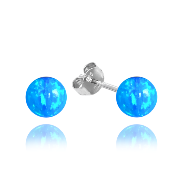 MINET Stříbrné náušnice KULIČKY se světle modrými opálky 6mm
