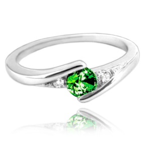 MINET Elegantný strieborný prsteň so zeleným zirkónom veľkosť 55