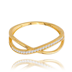 MINET Zlatý prsteň s bielymi zirkónmi Au 585/1000 veľkosť 59 - 1