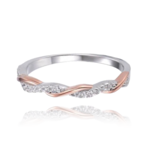 MINET Elegantný strieborný prsteň z ružového zlata s bielymi zirkónmi veľkosť 53