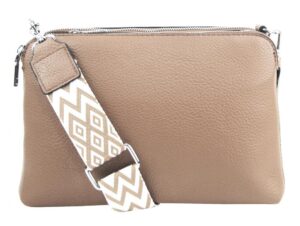 Latté hnedá crossbody dámska kabelka s tromi sekciami Jessica