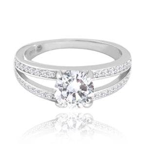 MINET Elegantný strieborný prsteň s bielymi zirkónmi veľkosť 52