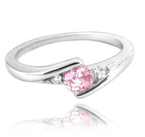 MINET Elegantný strieborný prsteň s ružovým zirkónom veľkosti 63
