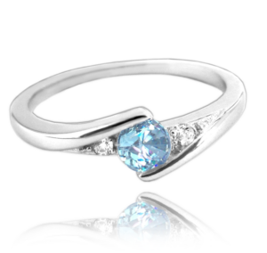 MINET Elegantný strieborný prsteň s modrým zirkónom veľkosti 63