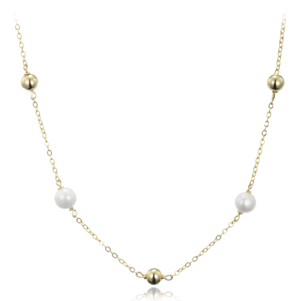 MINET Pozlátený strieborný náhrdelník s guľôčkami a prírodnými perlami