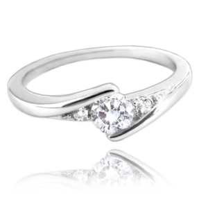 MINET Elegantný strieborný prsteň s bielymi zirkónmi veľkosť 45