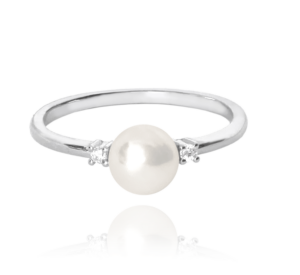 MINET Strieborný prsteň s perlou a bielymi zirkónmi veľkosť 50